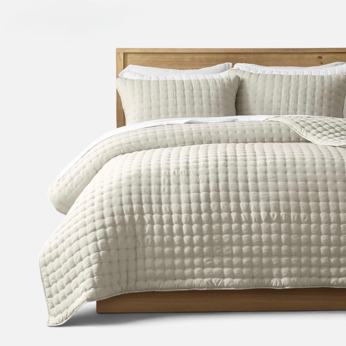 NEW West Elm Cream Beige Ultra Soft Quilted Comforter Coverlet Bedding Sham Set