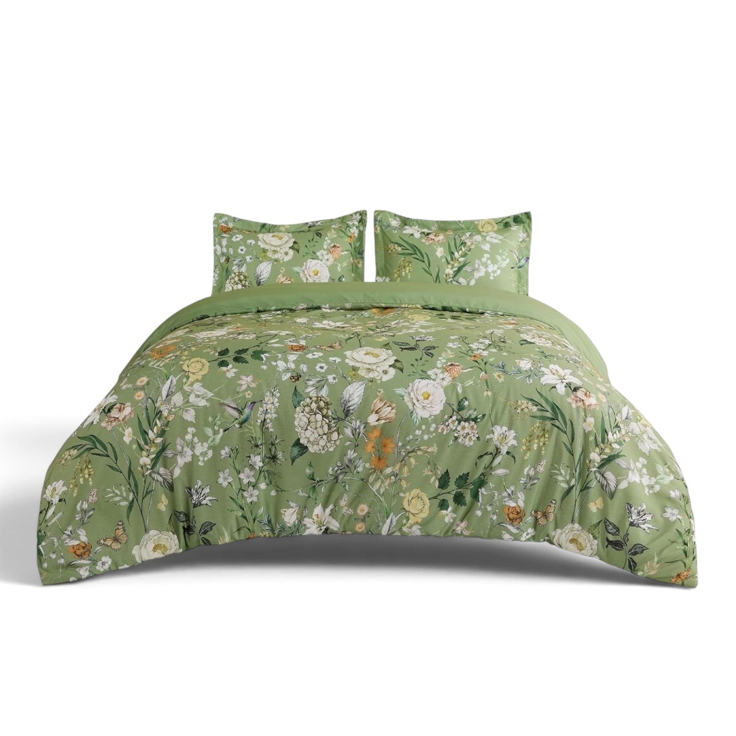 NEW Anthropologie Vintage Green Floral Bird Queen King Duvet Bedding & Sham Set
