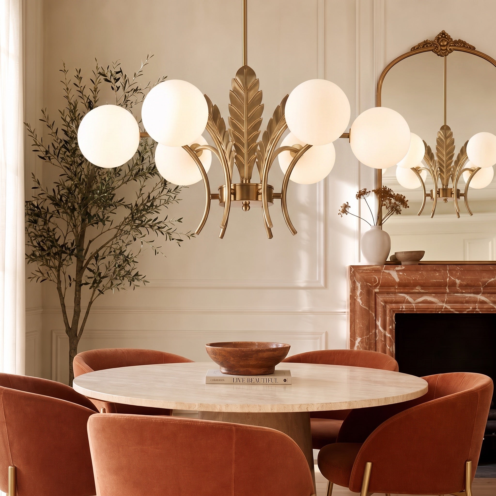 NEW Anthropologie Chandelier Mid Century Modern Gold Glass Light Ceiling Fixture