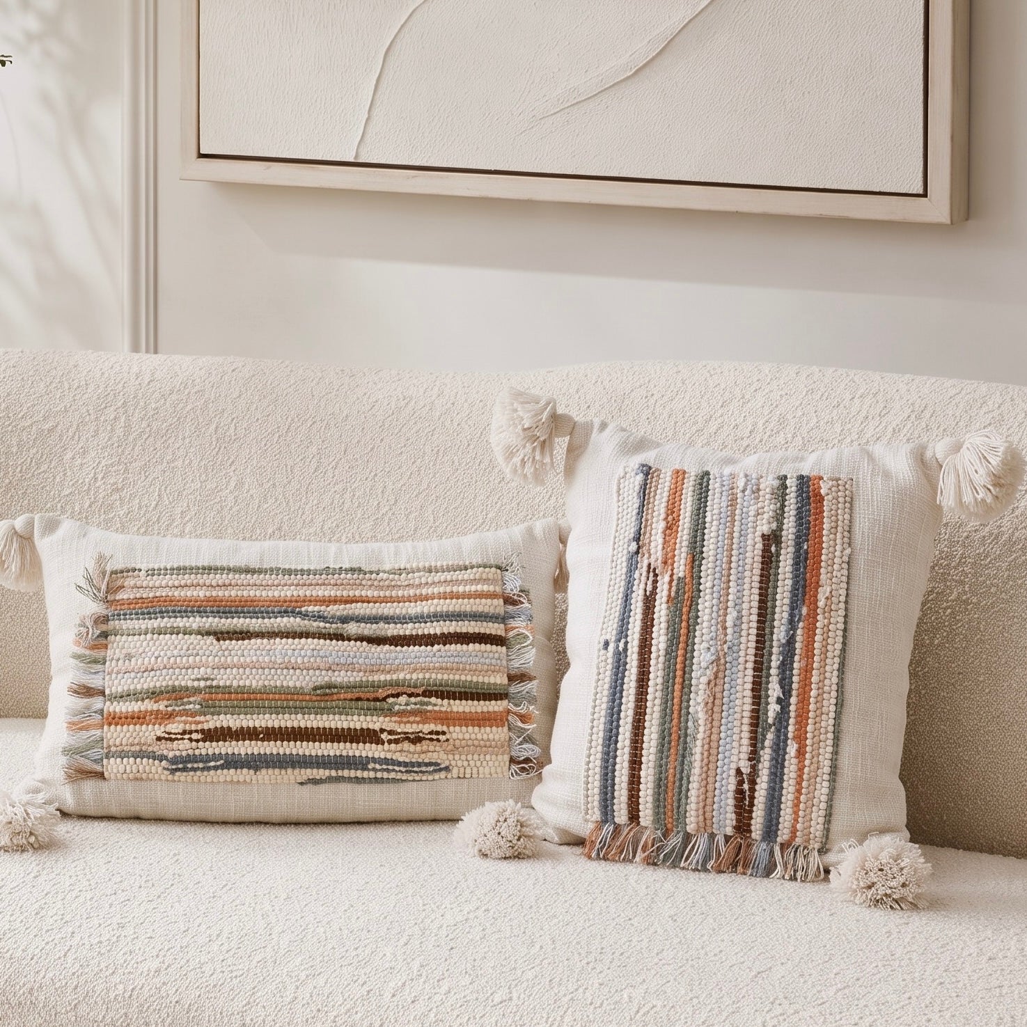 NEW Anthropologie Boho Tassel Woven Knit Lumbar Throw Pillow & Insert - 16 x 24
