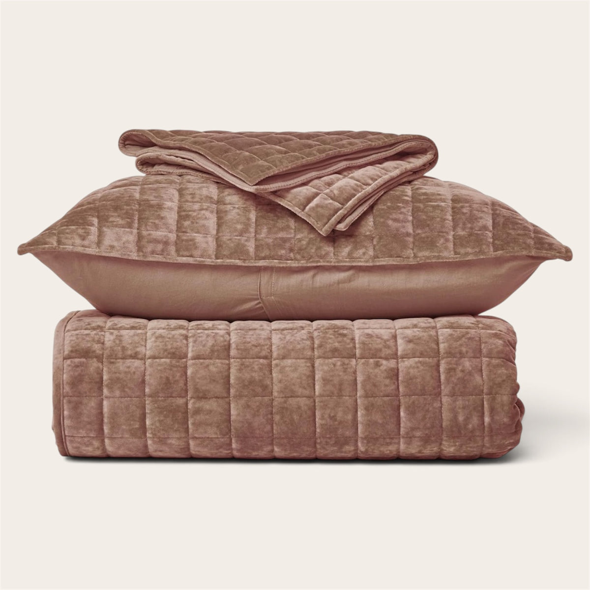 NEW West Elm Terracotta Velvet King / Queen Ultra Soft Bedding Quilt & Sham Set