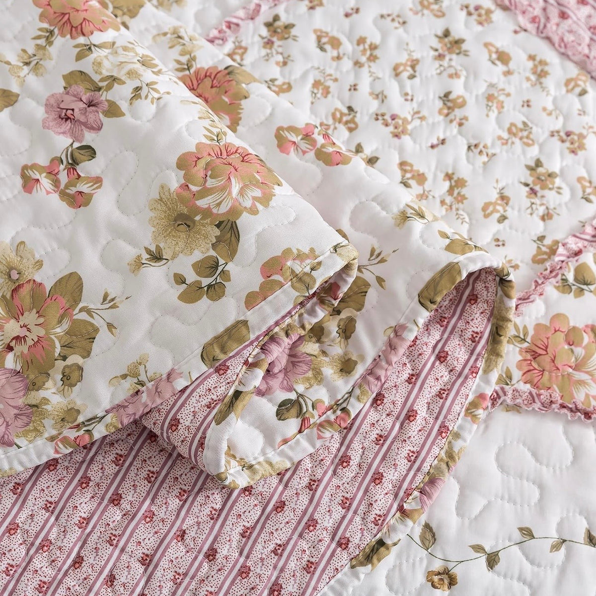 NEW Anthropologie Pink Vintage Floral Patchwork Quilt Coverlet Bedding Sham Set