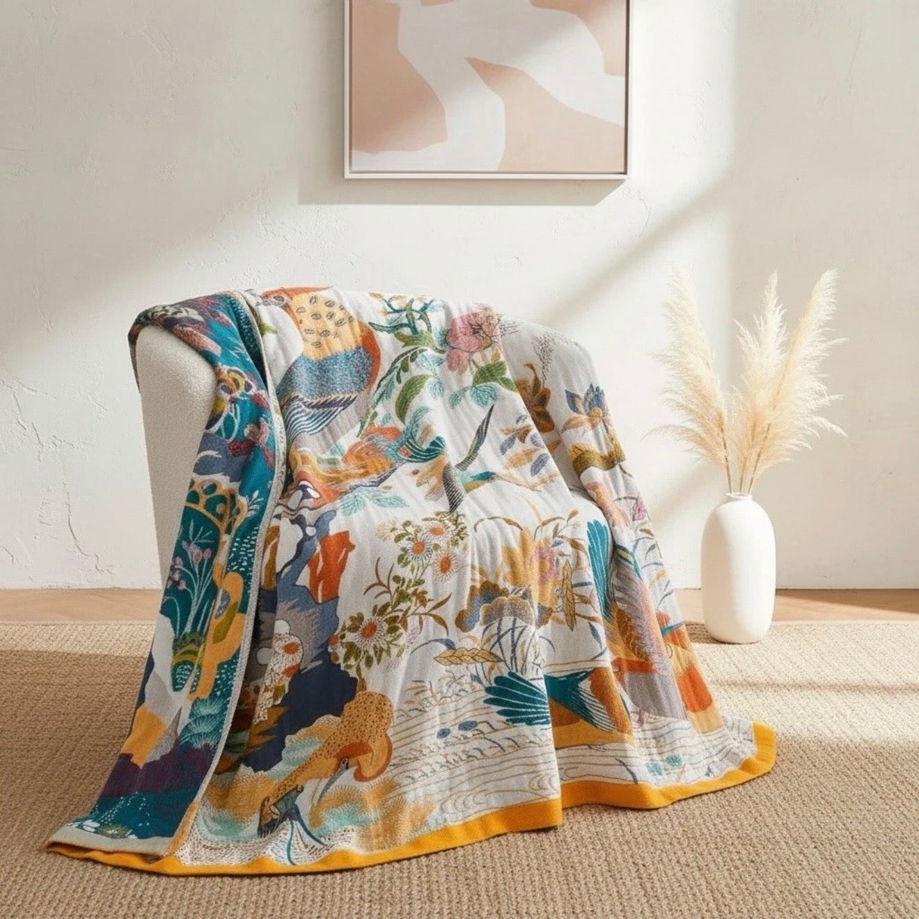 NEW Anthro Reversible Boho Bird Cotton Bedspread Blanket Quilt - Multiple Sizes