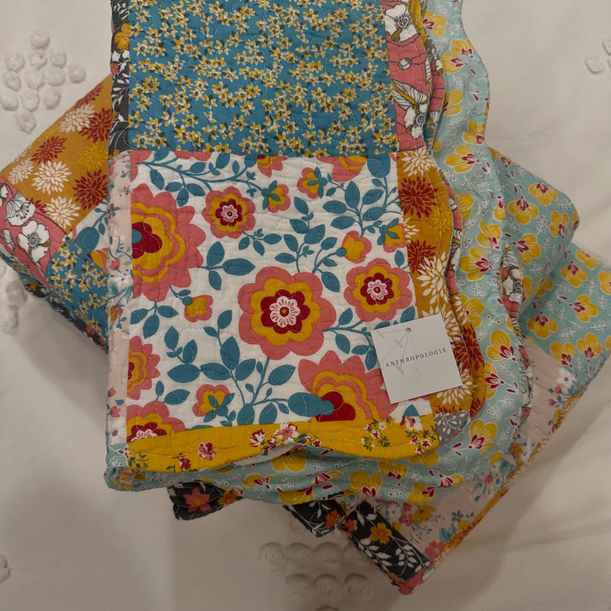 NEW Anthropologie Patchwork Floral Reversible Queen King Bedding Quilt Sham Set