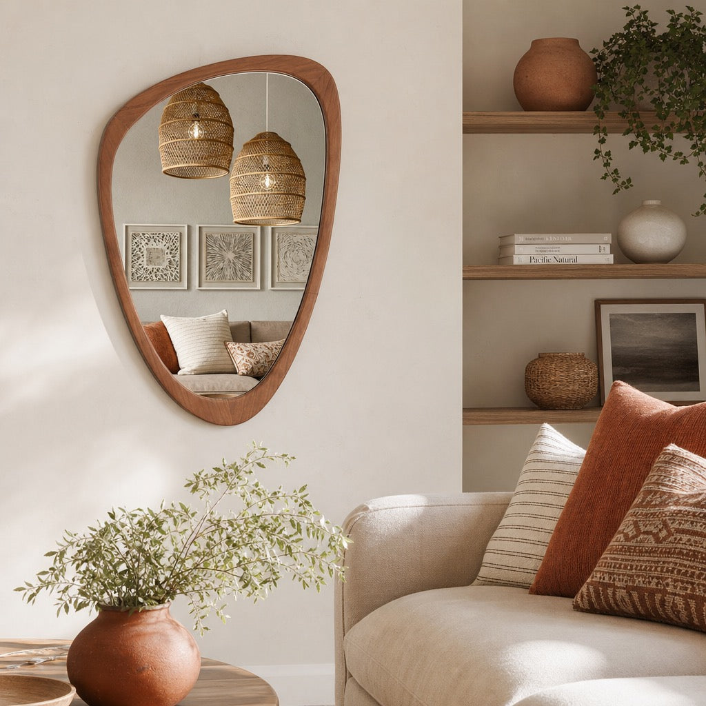 NEW West Elm Large Wood Frame Asymmetrical Wall Hanging Abstract Mirror 20 x 30