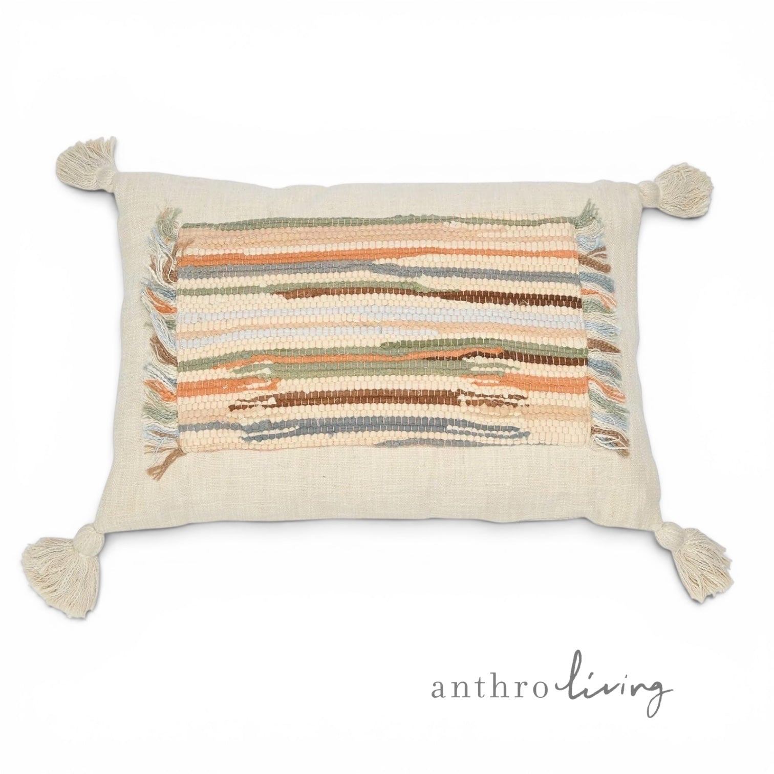 NEW Anthropologie Boho Tassel Woven Knit Lumbar Throw Pillow & Insert - 16 x 24