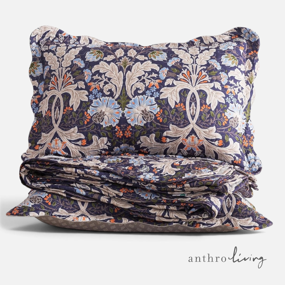 NEW Anthropologie Purple Floral Queen / King Quilt Bedspread Bedding & Sham Set