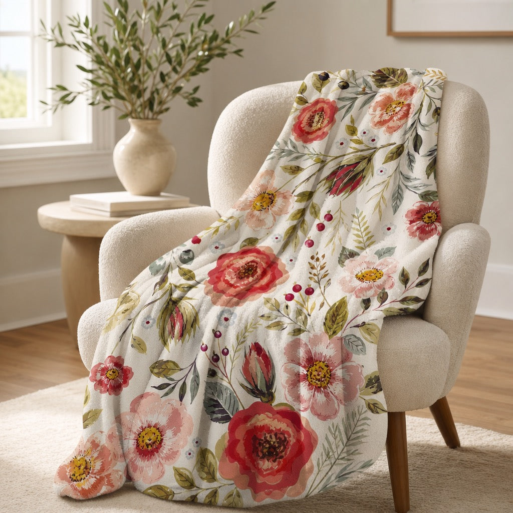 NEW Anthropologie Boho Fleece Floral Throw Blanket Bedspread Bedding - 80" x 60"