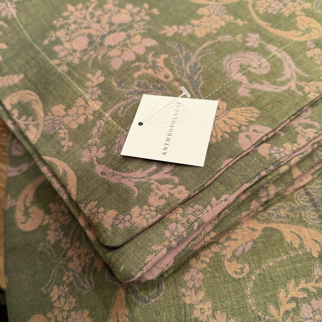 NEW Anthropologie Green Cotton Reversible Queen / King Bedding Duvet & Sham Set