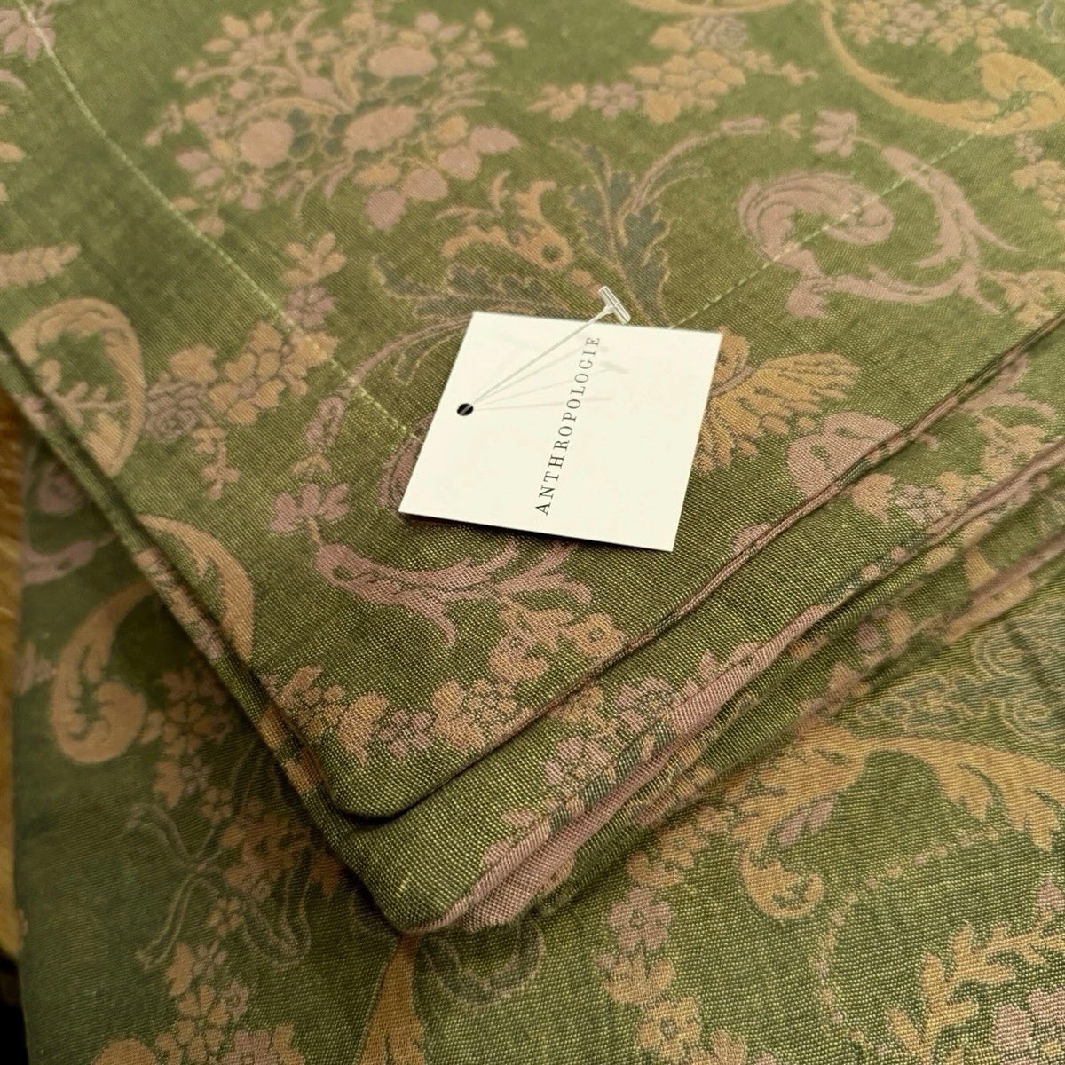NEW Anthropologie Green Cotton Reversible Queen / King Bedding Duvet & Sham Set