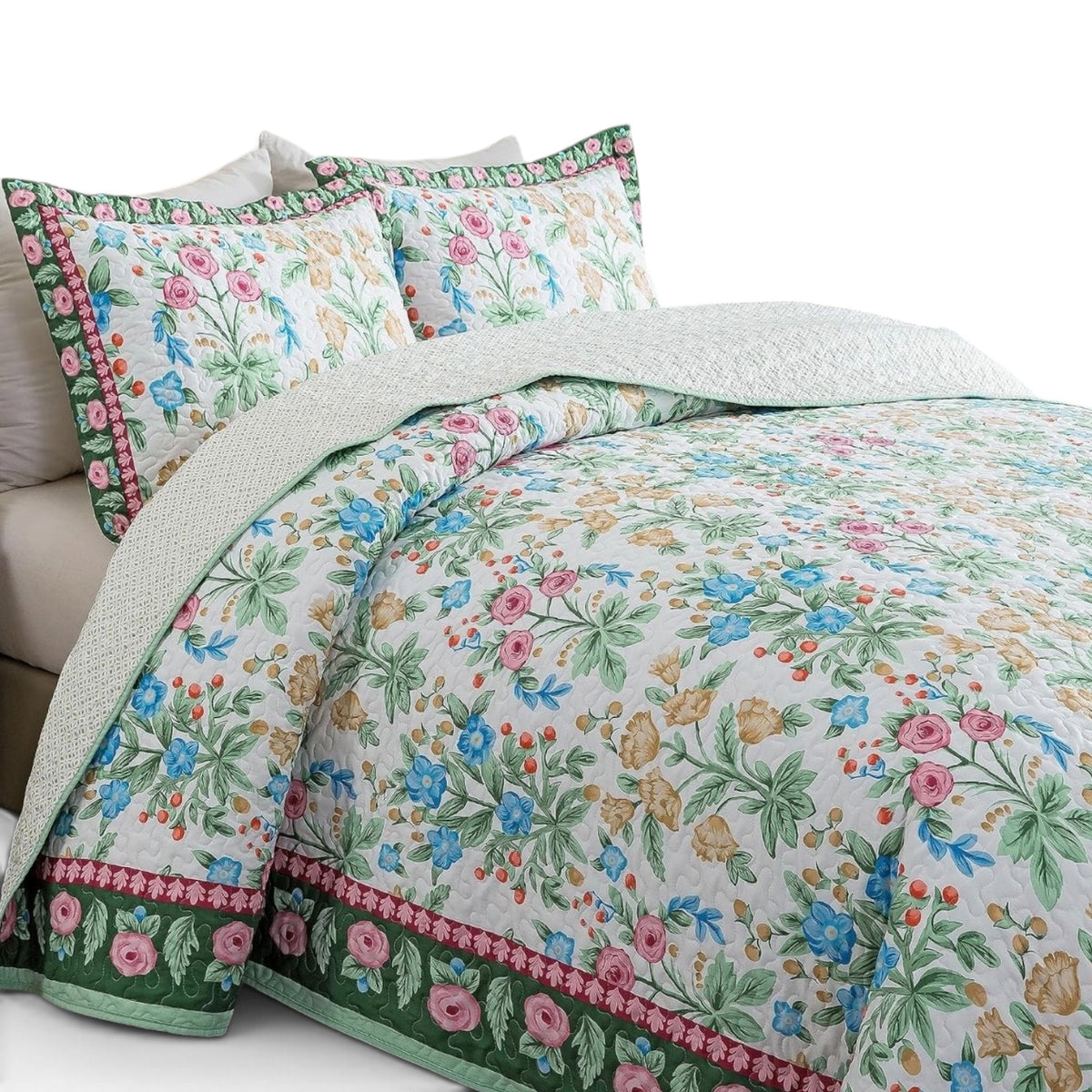 NEW Anthropologie Vintage Floral Queen / King Quilt Bedspread Bedding & Sham Set