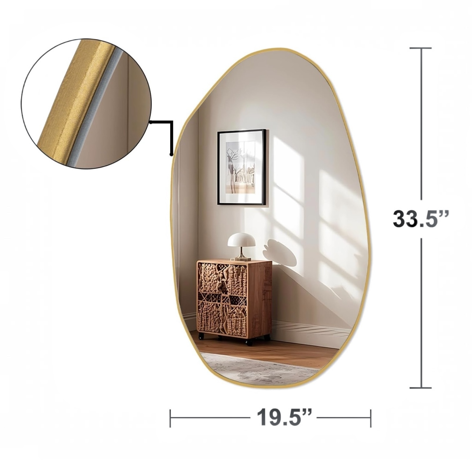 NEW West Elm Gold Asymmetrical Framed Mid-Century Modern Wall Mirror - 20" x 34"