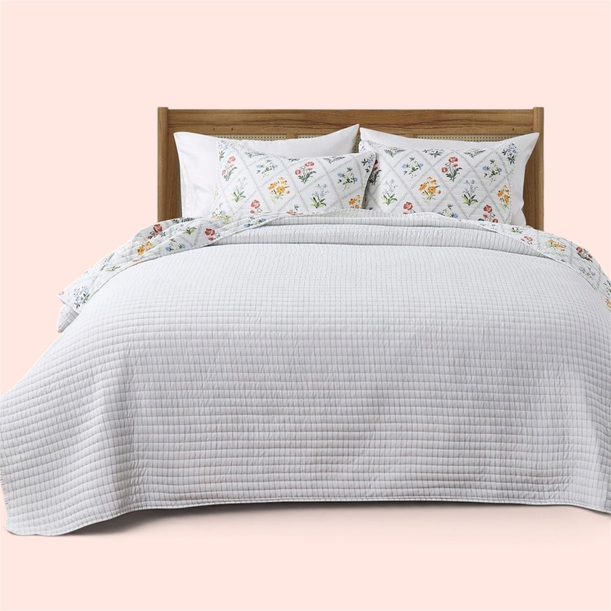 NEW Anthropologie Multicolor Floral Reversible Quilt Bedspread Bedding Sham Set