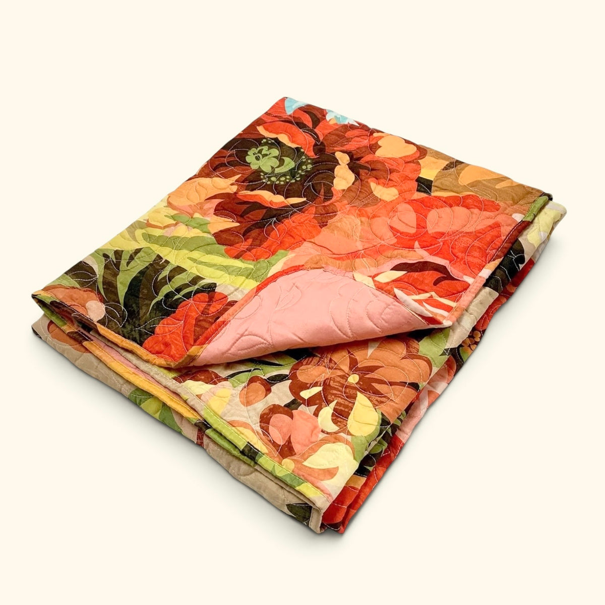 NEW Anthropologie Boho Red Cotton Floral Throw Blanket Bedspread Quilt 50" x 60"