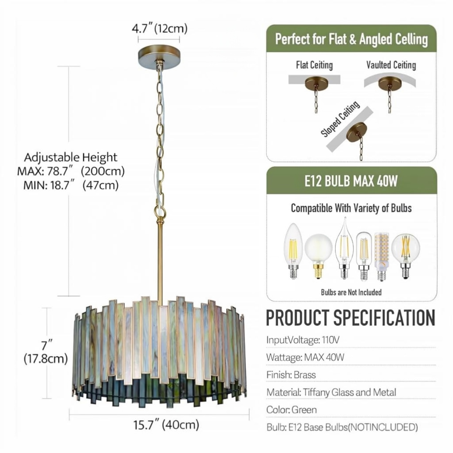 NEW Anthropologie 4-Light Stained Glass Round Drum Light Fixture Boho Chandelier