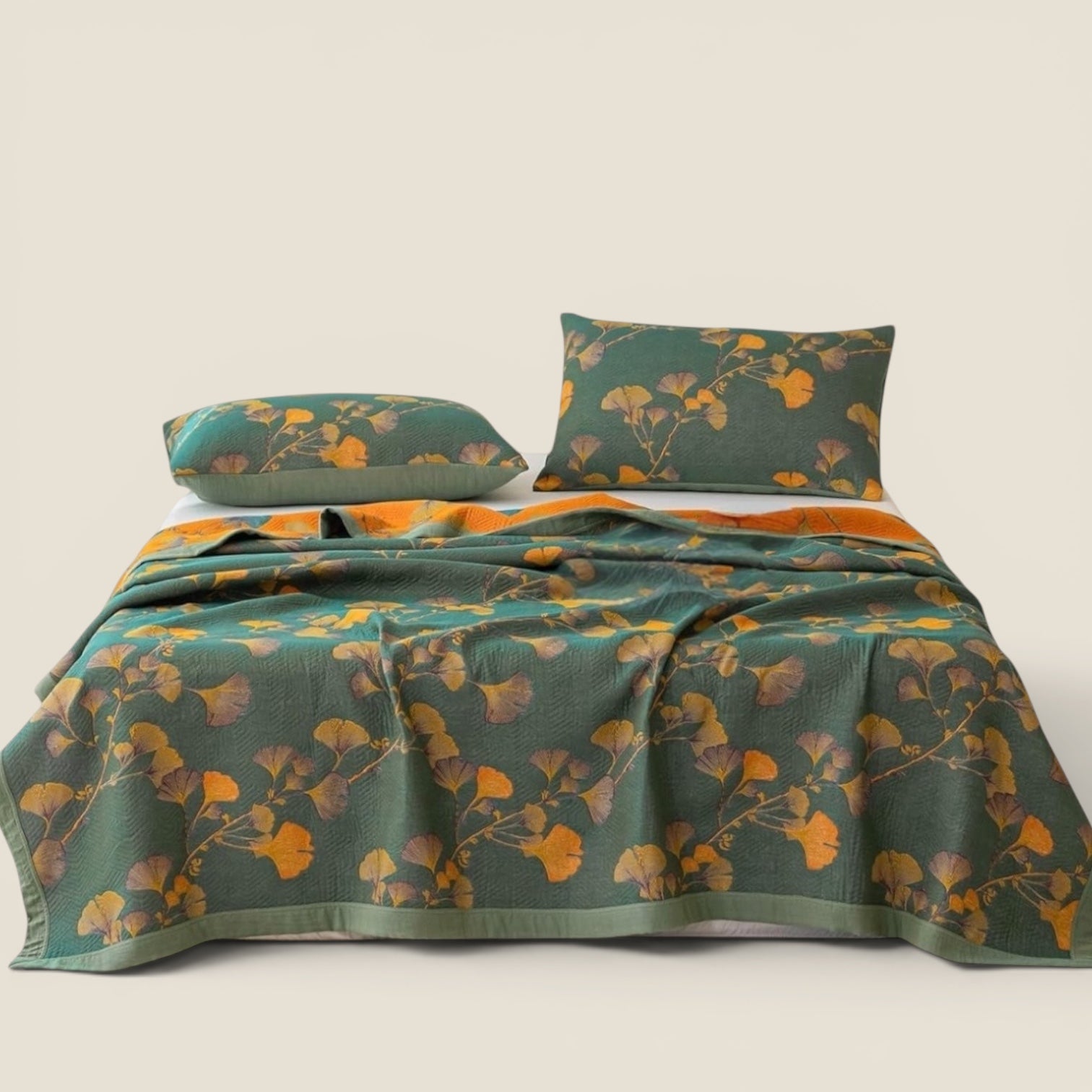 NEW Anthropologie Teal Orange Reversible Queen / King Bedspread Blanket Sham Set