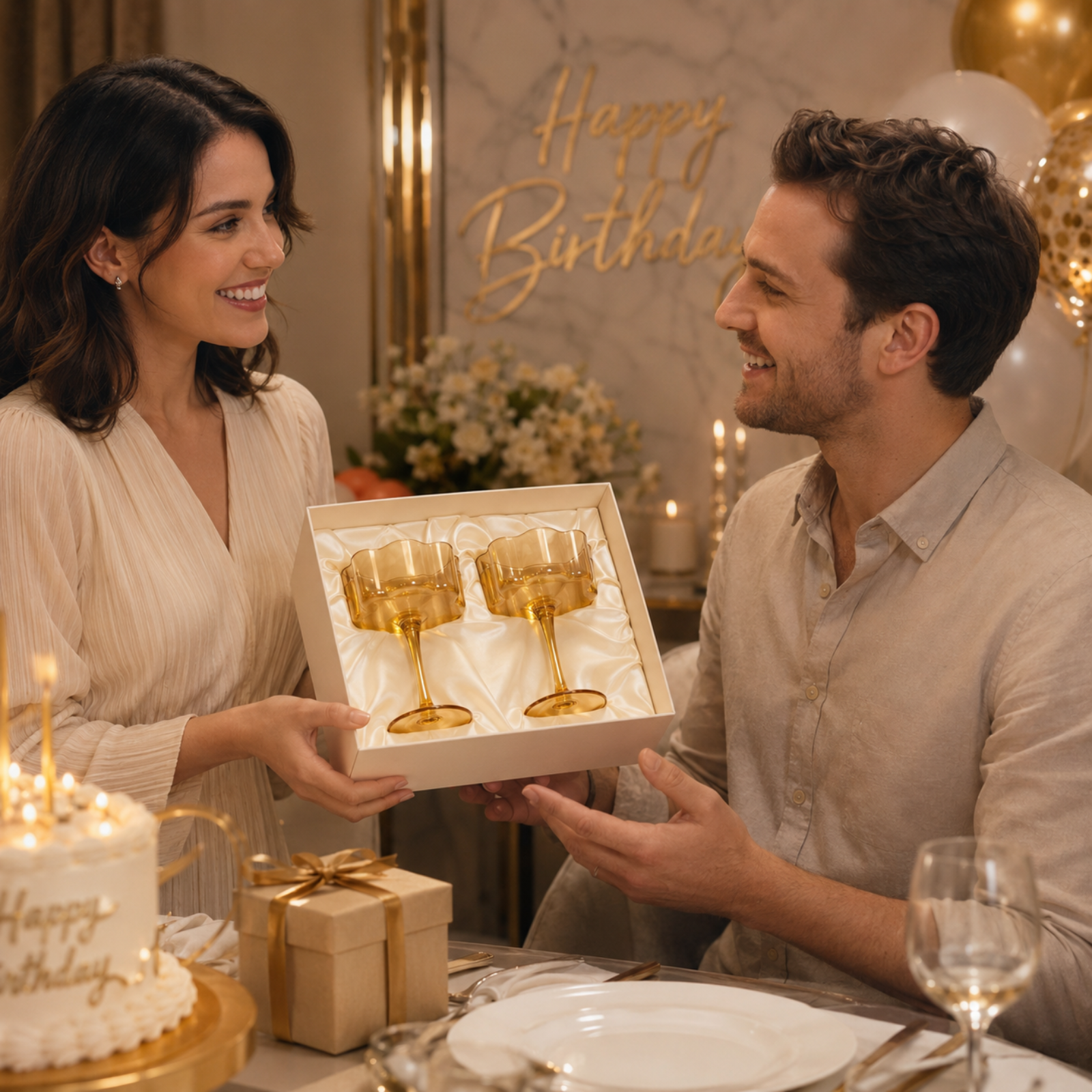 Flower Wave Coupe Cocktail Colored Glasses | Set of 2 | Amber