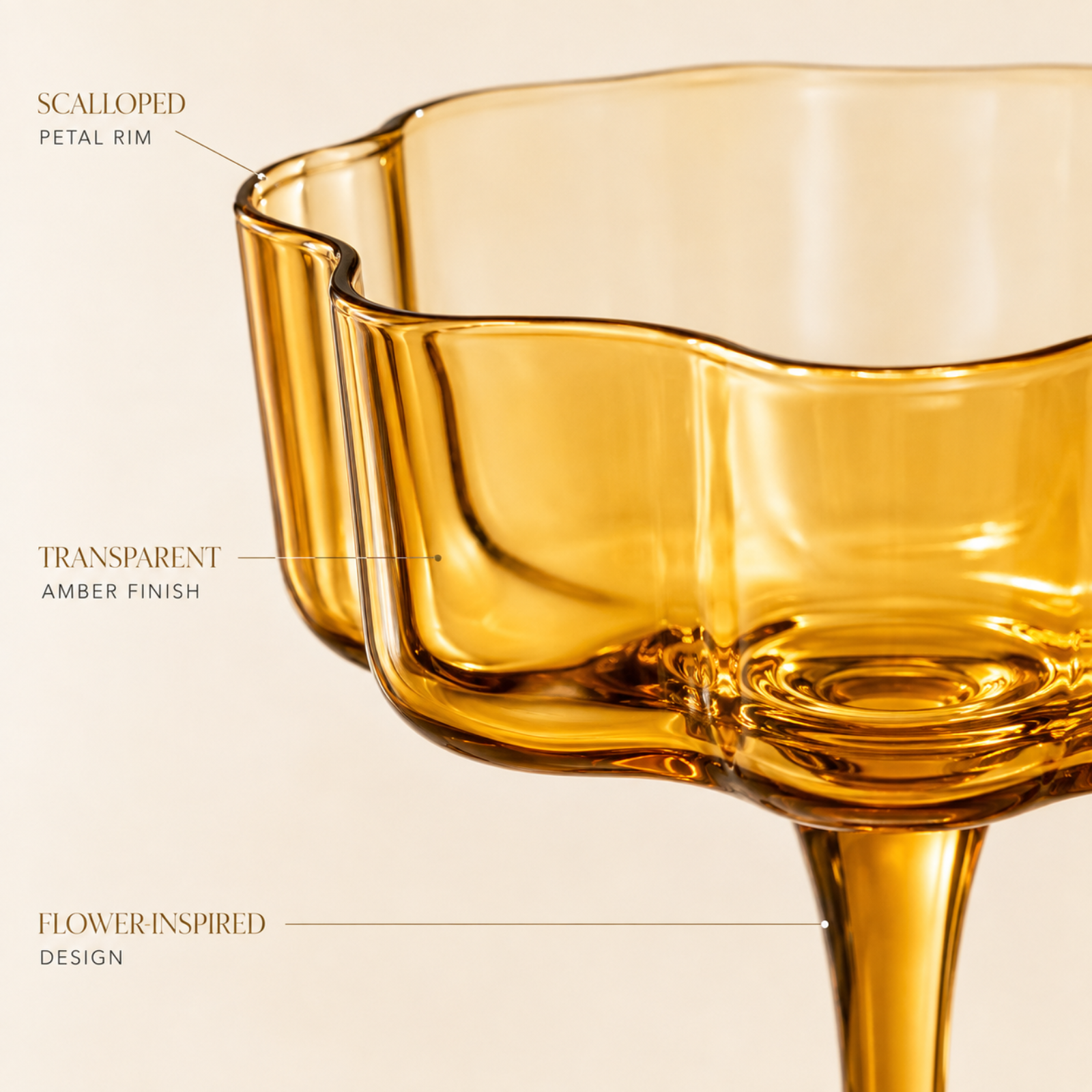 Flower Wave Coupe Cocktail Colored Glasses | Set of 2 | Amber