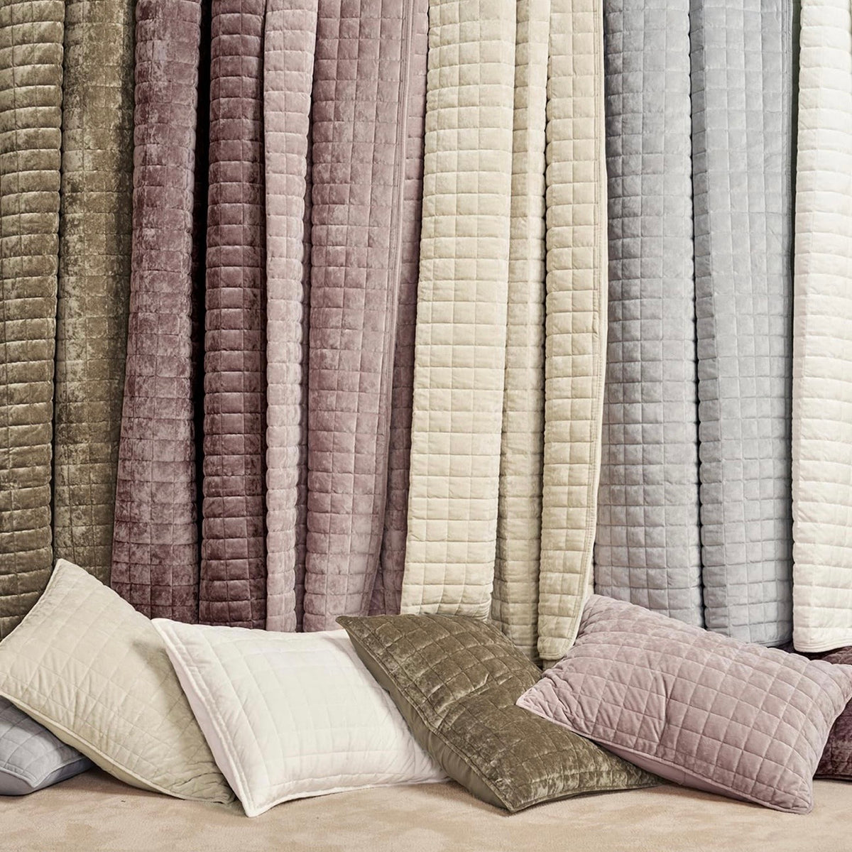 NEW West Elm Beige Velvet Ultra Soft Quilted Bedding Quilt Set - Multiple Sizes