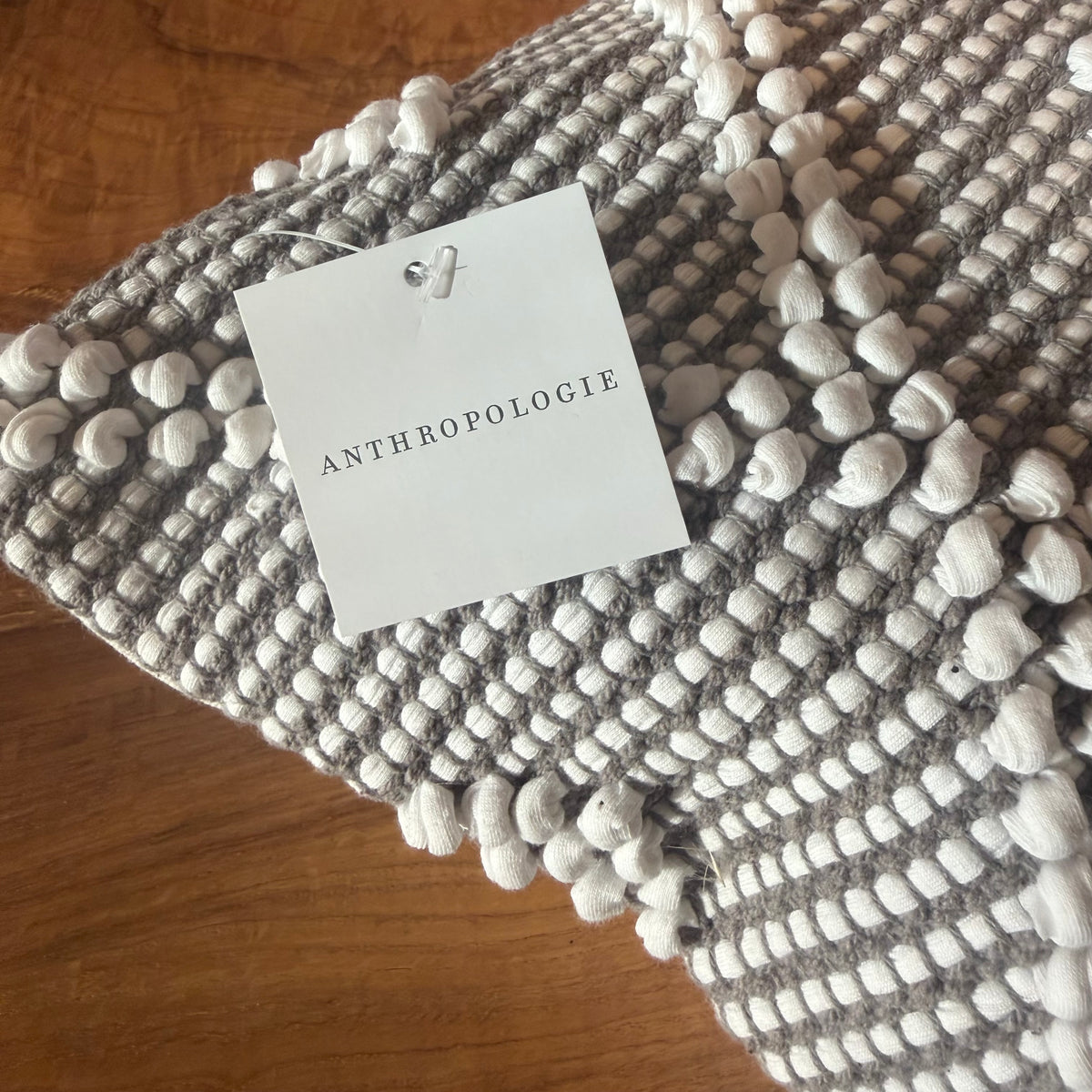 NEW Anthropologie Boho Pom Pom Grey Throw Pillow Case Cover Sham - 20" x 20"