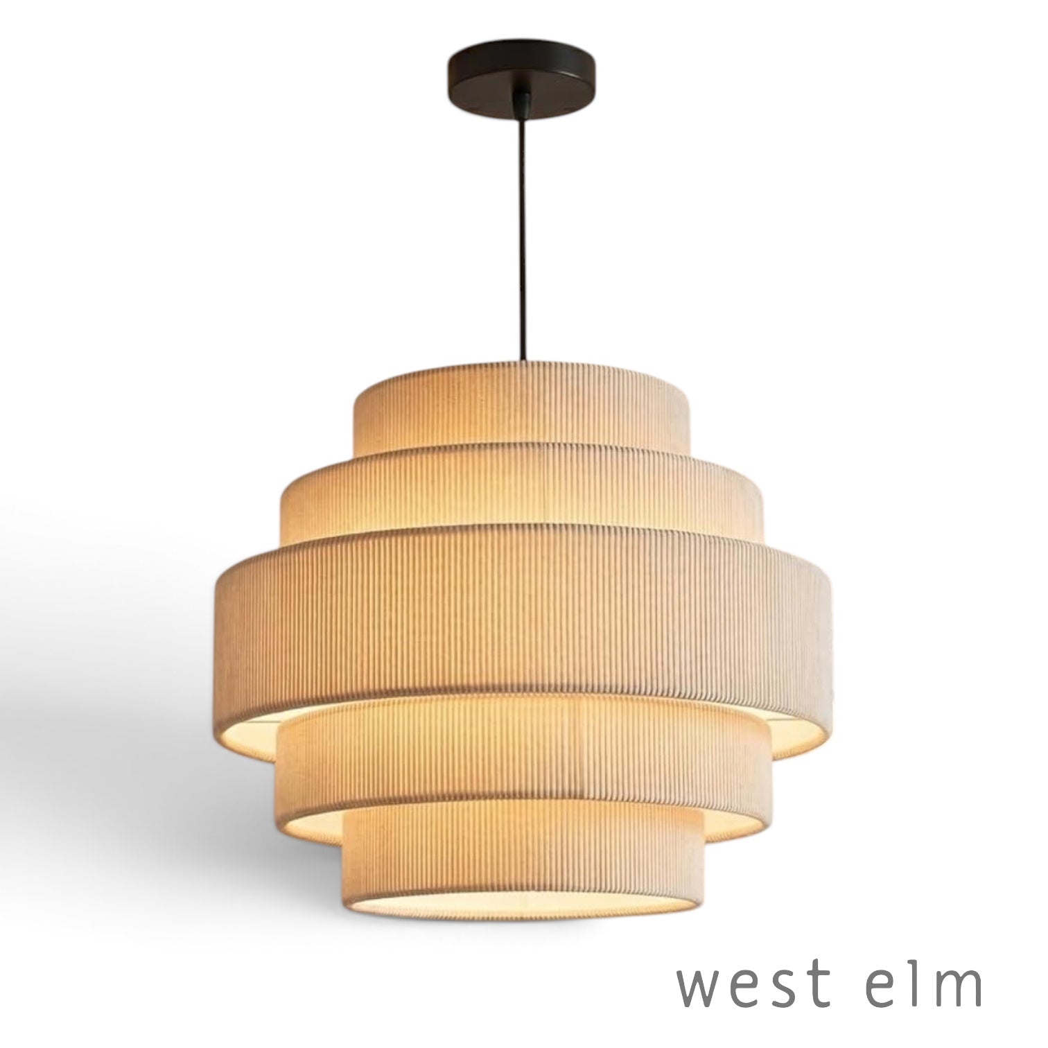 NEW West Elm 5-Tier Boho Beige Corduroy Boho Chandelier Hanging Light Fixture