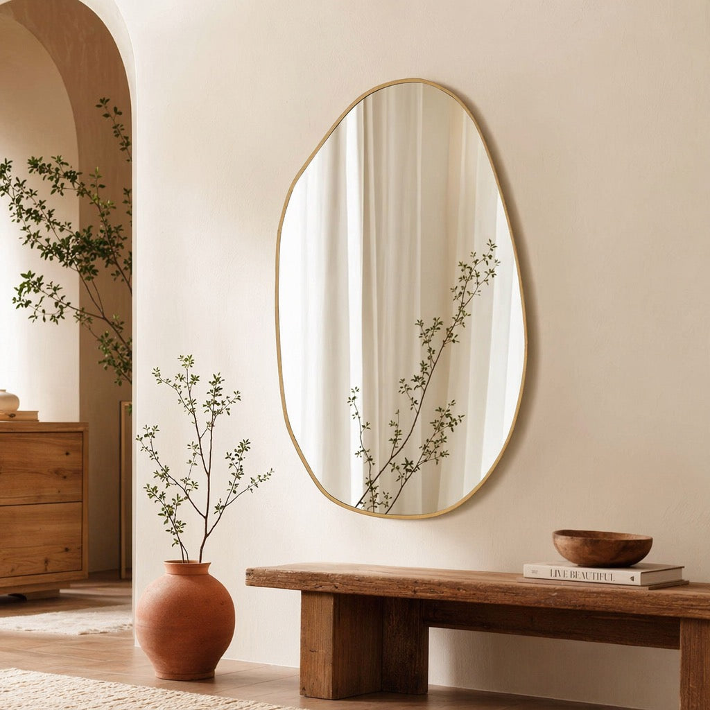 NEW West Elm Gold Asymmetrical Framed Mid-Century Modern Wall Mirror - 20" x 34"