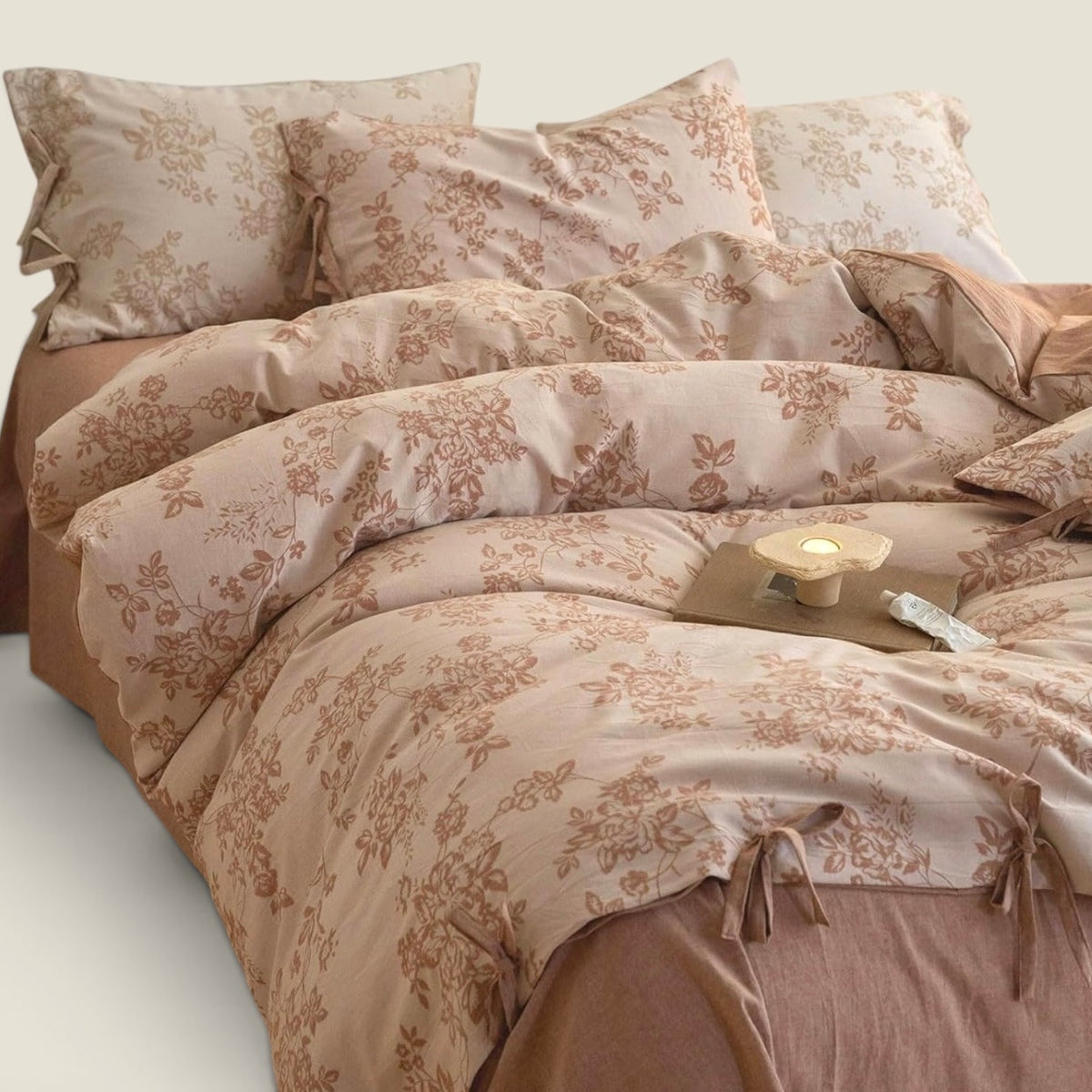 NEW Anthropologie Pink Floral Jacquard Linen Cotton Bedding Duvet & Sham Set