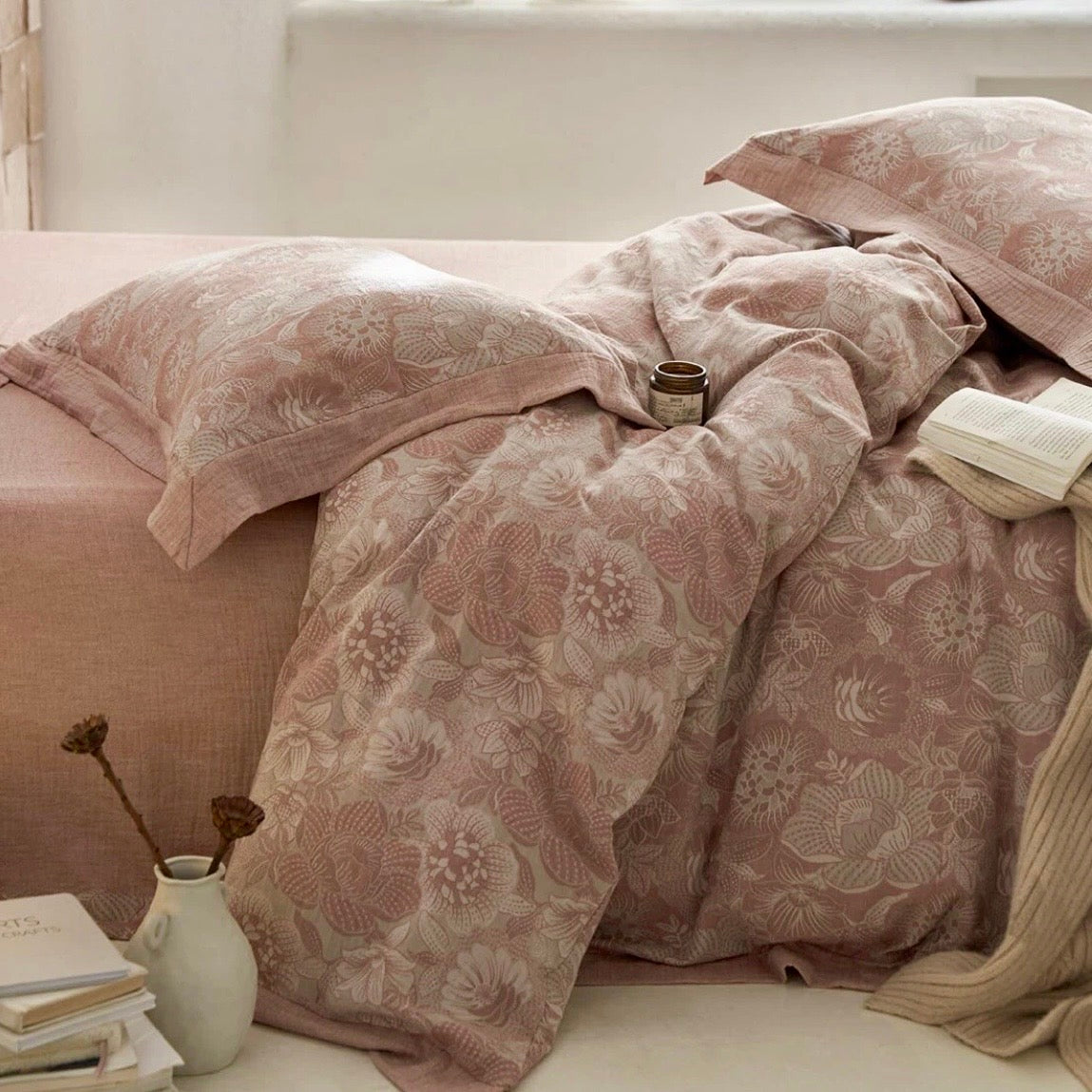 NEW Anthropologie Pink Floral Cotton Boho Queen / King Bedding Duvet & Sham Set