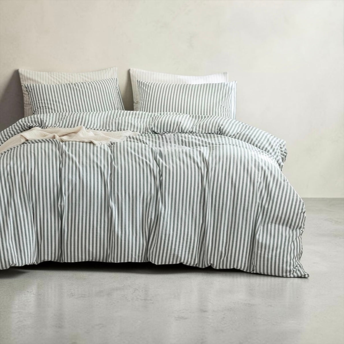 NEW West Elm White & Grey Striped Cotton Simple Modern Bedding Duvet & Sham Set