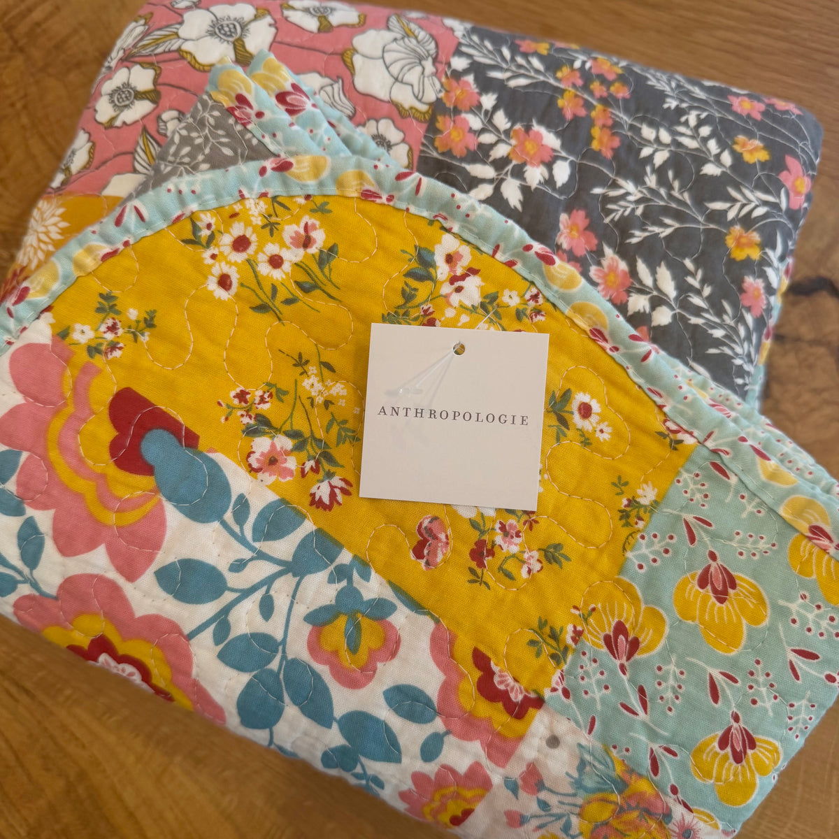 NEW Anthropologie Boho Cotton Colorful Floral Throw Blanket Bedspread Quilt - 50" x 60"