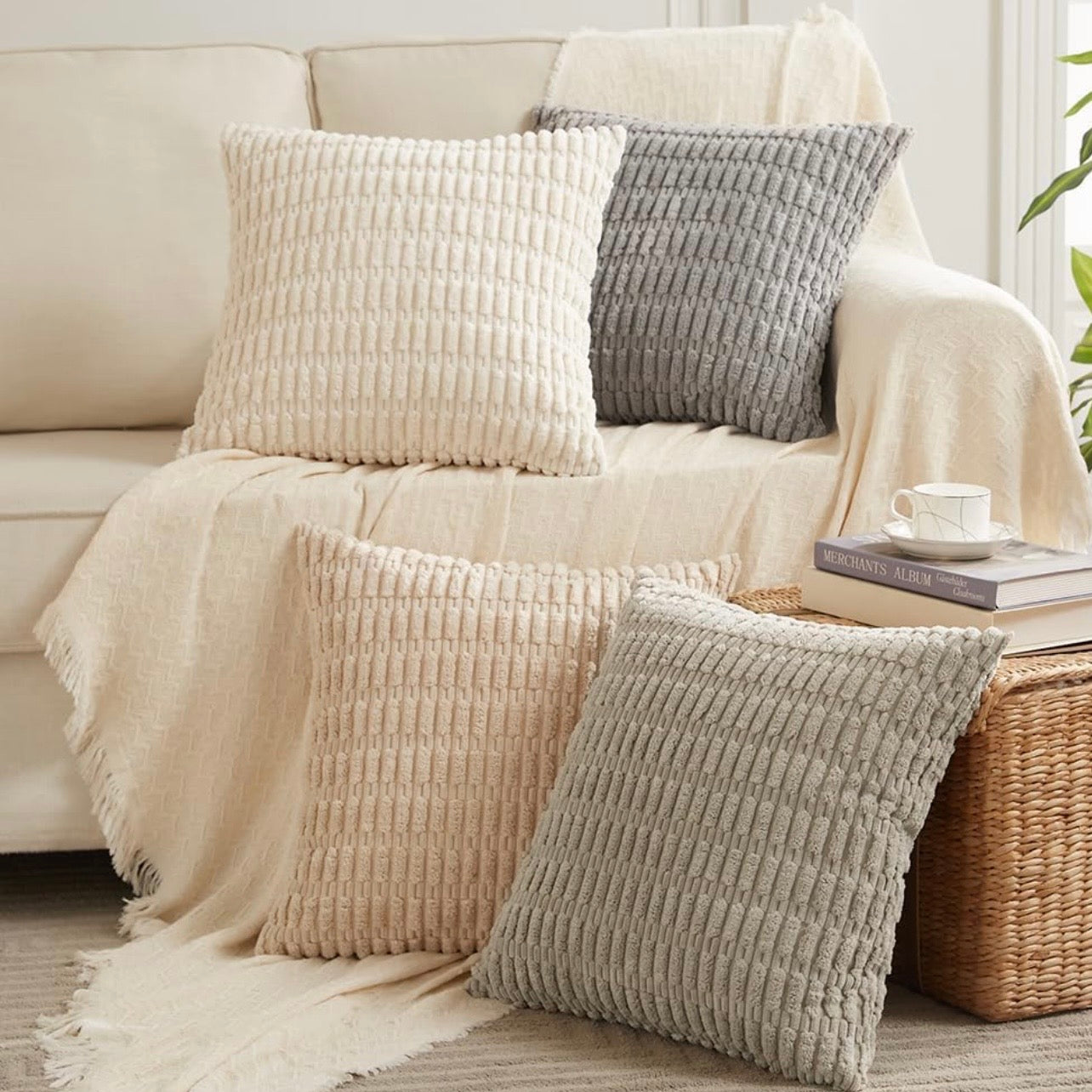 NEW West Elm (Set 4) Multicolor Velvet Corduroy Throw Pillow Cover Sham 18 x 18