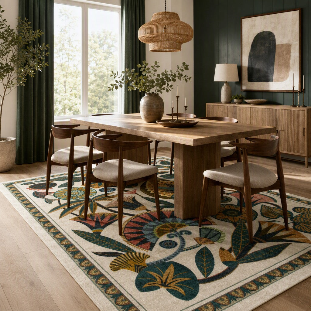 NEW Anthropologie Boho Egypt Floral Multicolor Washable Area Rug Carpet 5' x 7'
