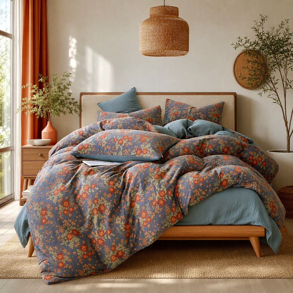 NEW Anthropologie Purple Orange Floral Cotton Multi-Size Bedding Duvet Sham Set