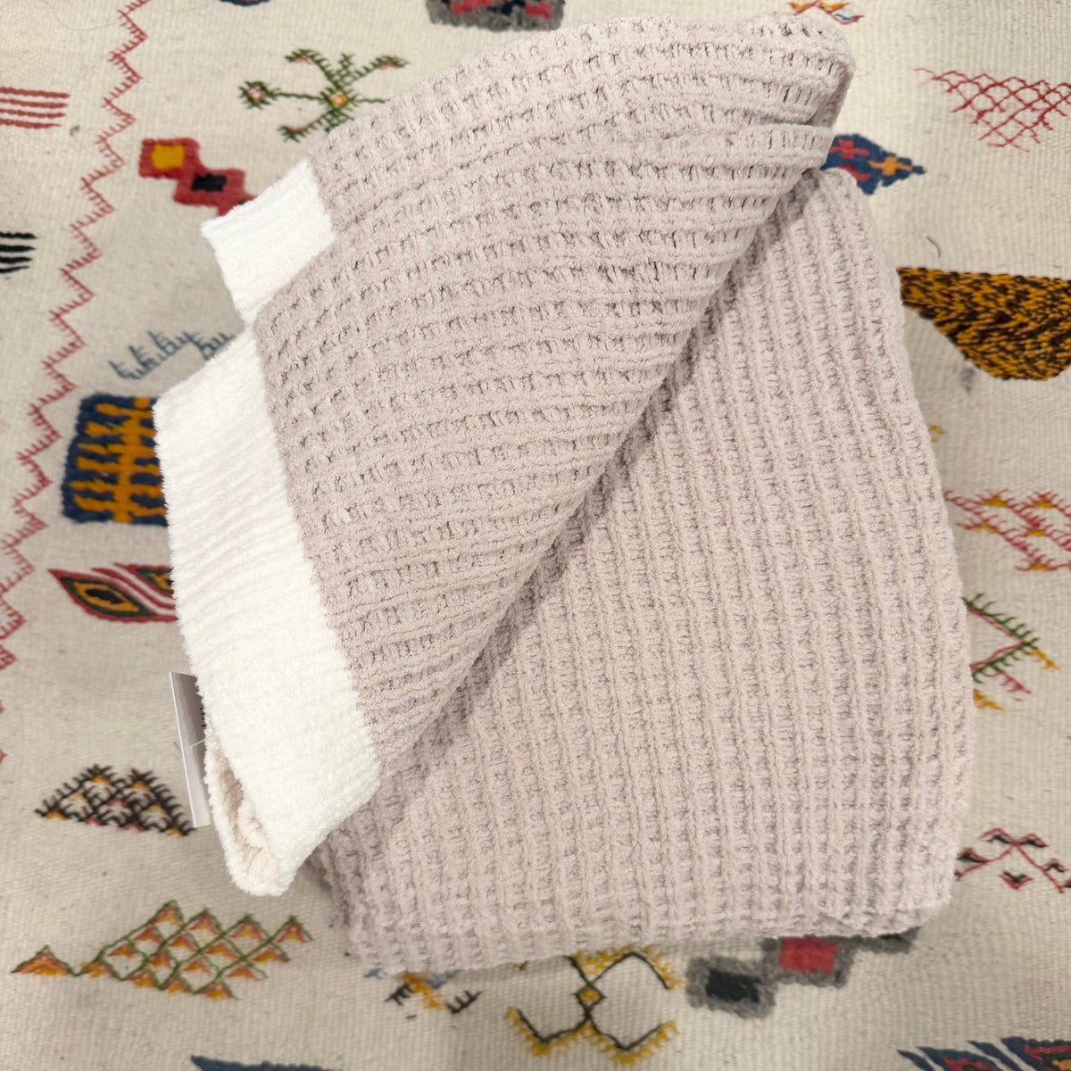 NEW West Elm Beige Woven Waffle Knit Cotton Boho Cozy Throw Blanket - 60" x 80"