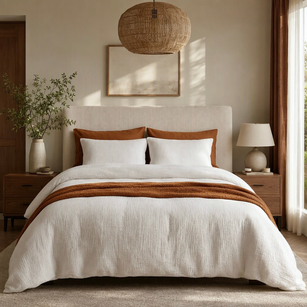 NEW Anthropologie White Boho Muslin Cotton Gauze Luxury Duvet Bedding & Sham Set
