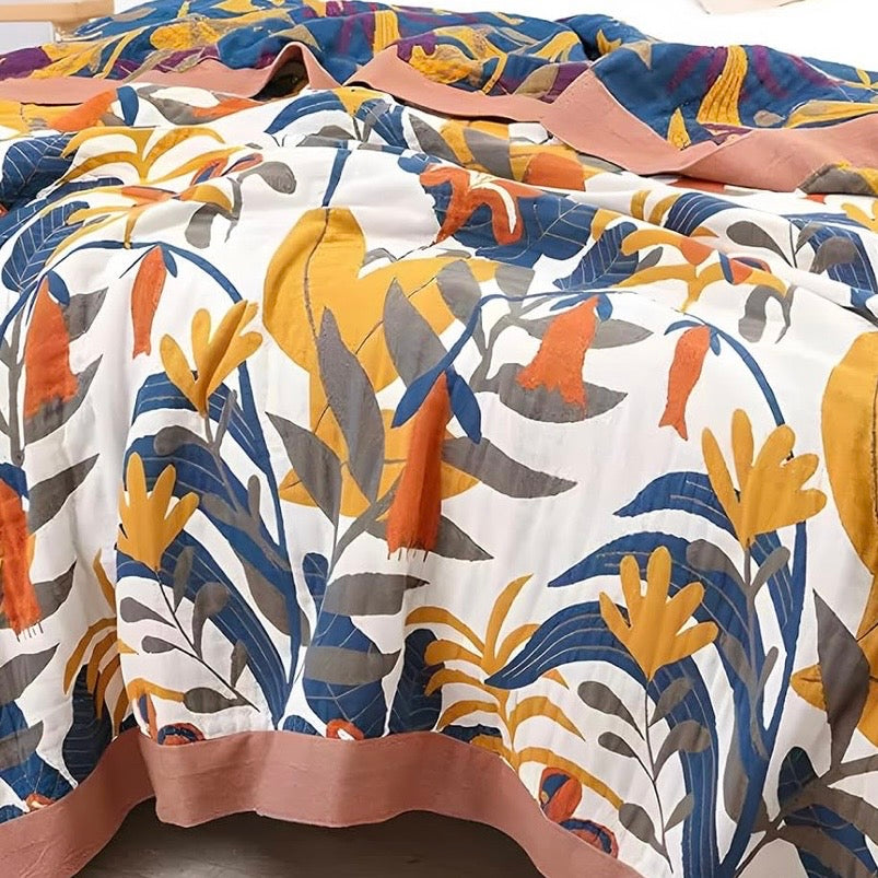 NEW Anthropologie Queen Boho Floral Reversible Blanket Bedspread Quilt 98" x 92"