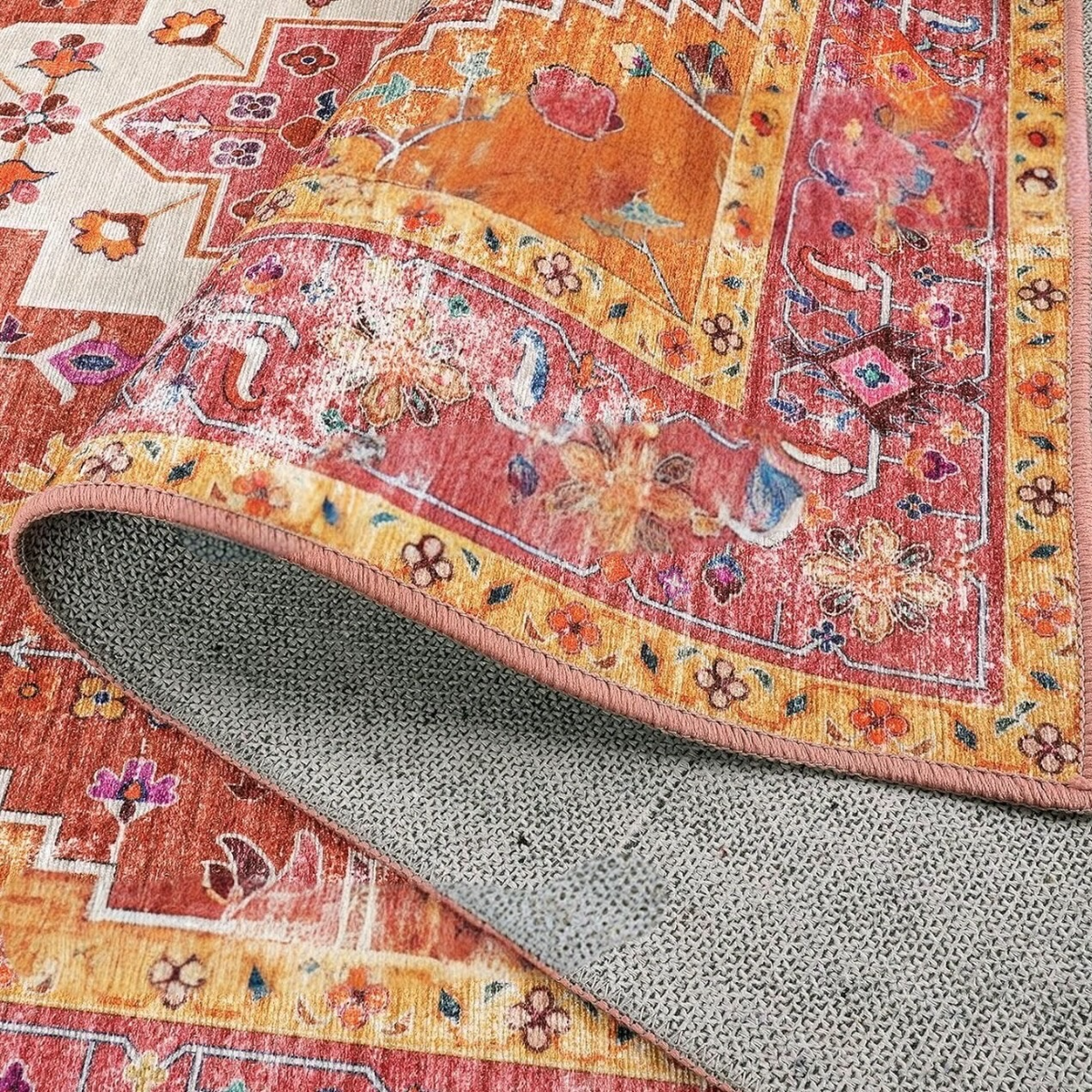 NEW Anthropologie Pink & Teal Moroccan Boho Washable Area Rug Carpet - 5' x 7'