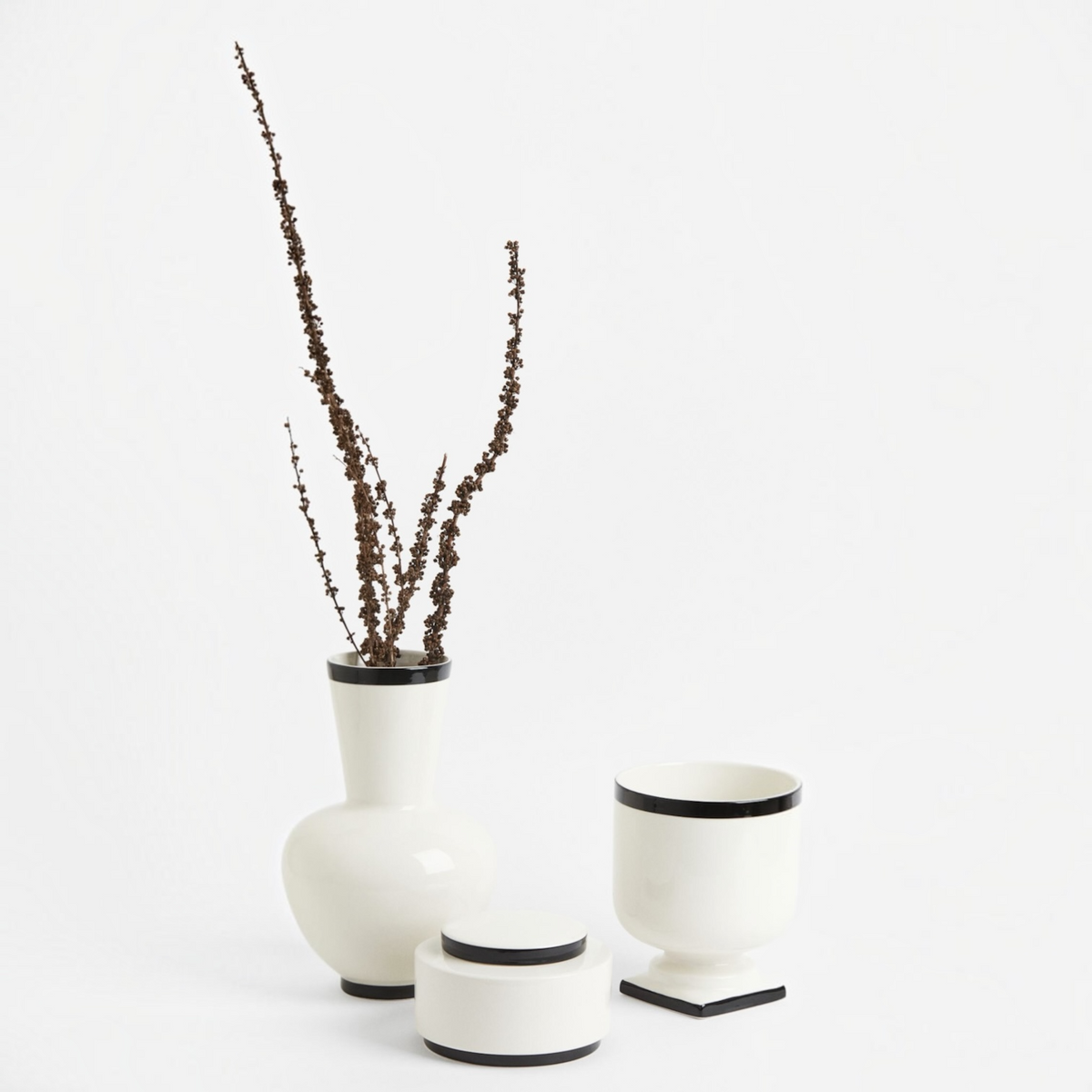 NEW West Elm XL Black & White Large Porcelain Ceramic Flower Vase Decor - 12"