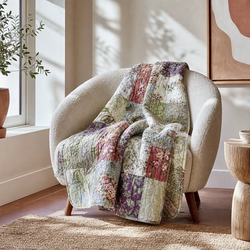 NEW Anthropologie Boho Multicolor Floral Throw Blanket Patchwork Quilt 50" x 60"