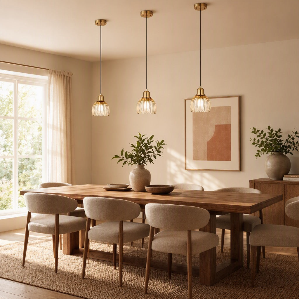NEW West Elm Vintage Retro Amber Gold Glass Tulip Hanging Pendant Light Fixture