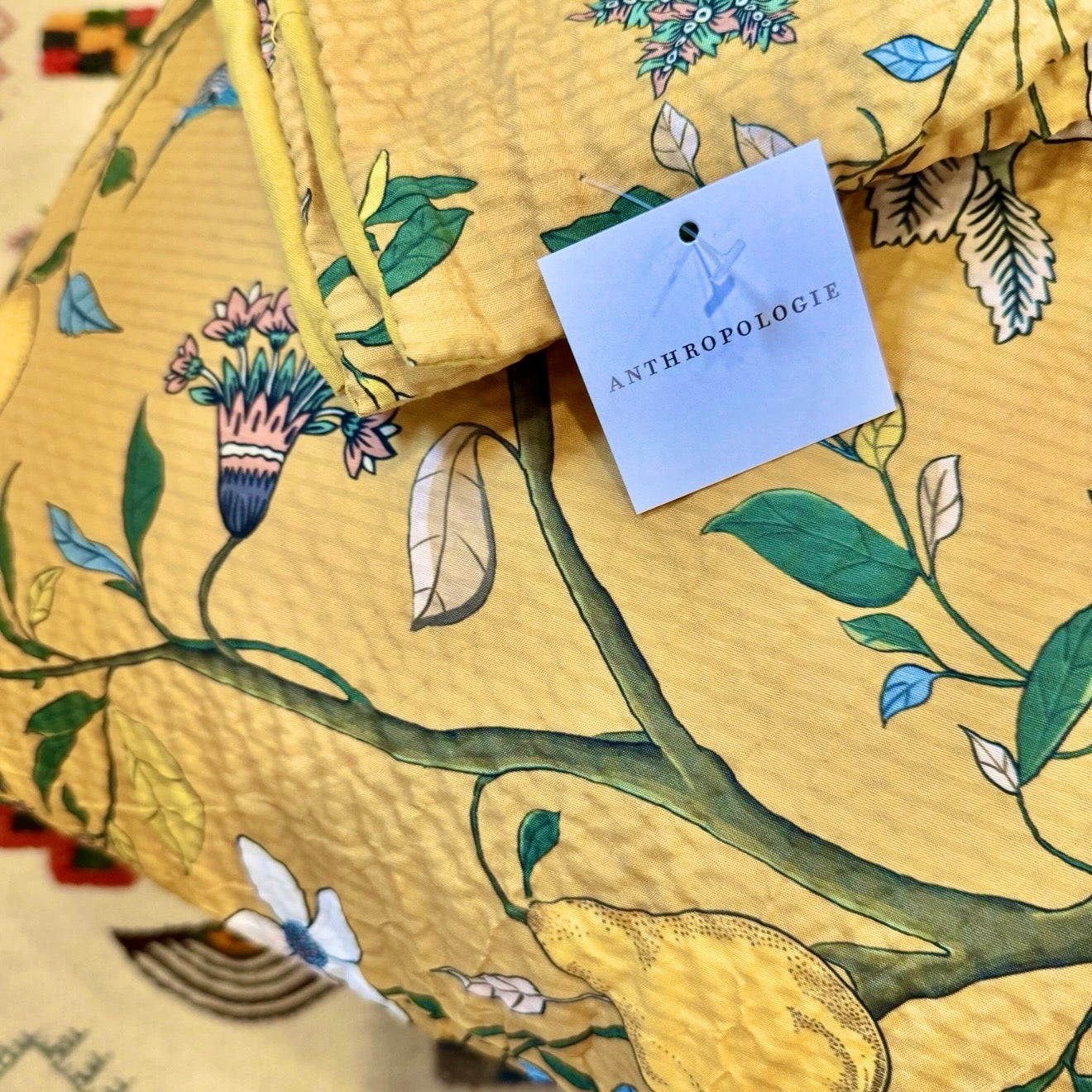 NEW Anthro Yellow Seersucker Floral Queen King Boho Comforter Bedding Sham Set