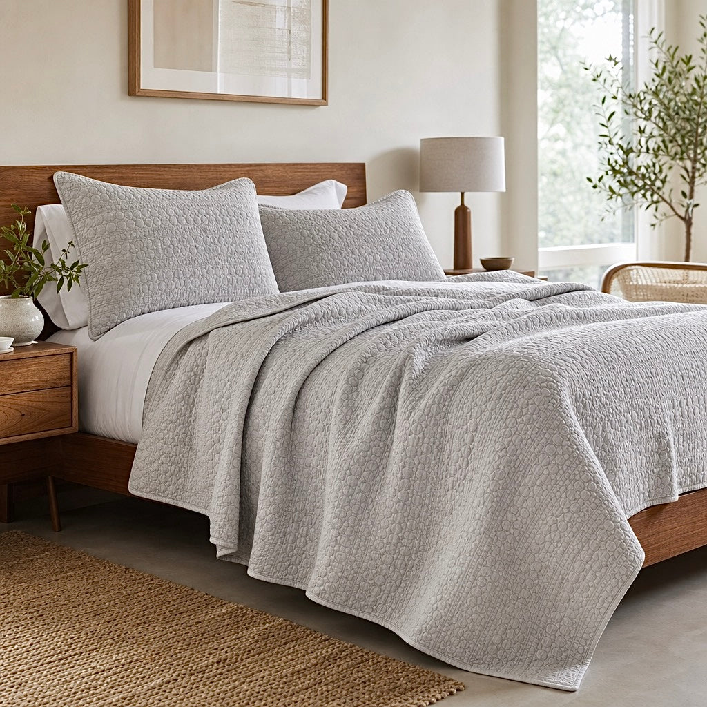 NEW West Elm Beige Stone Print Ultra Soft Queen King Bedding Bedspread Sham Set