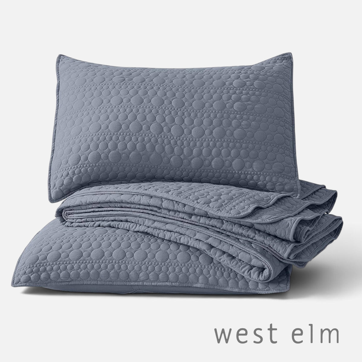 NEW West Elm Blue Stone Print Ultra Soft Queen King Bedding Bedspread & Sham Set