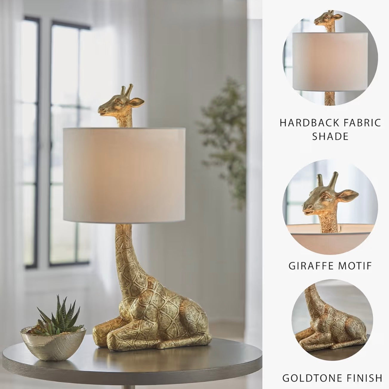 NEW Anthropologie Large Gold Boho Giraffe Table Lamp Lighting Art Deco Set - 25"
