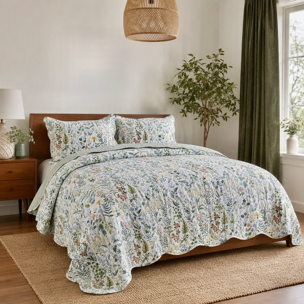NEW Anthropologie Multicolor Floral Queen King Quilt Bedspread Bedding Sham Set