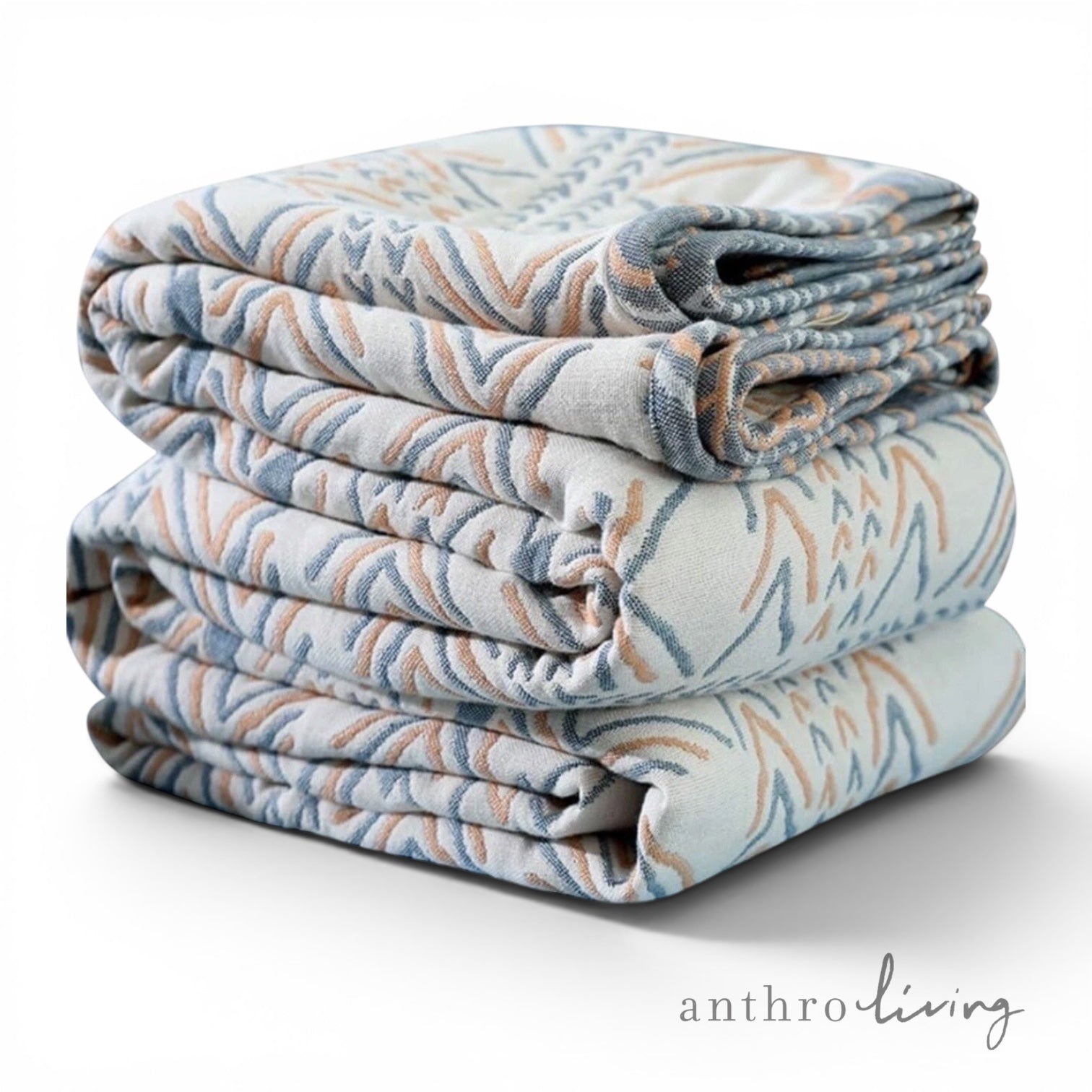 New Anthropologie Boho Knit Geometric Throw Blanket Bedspread Quilt - 102" x 60"