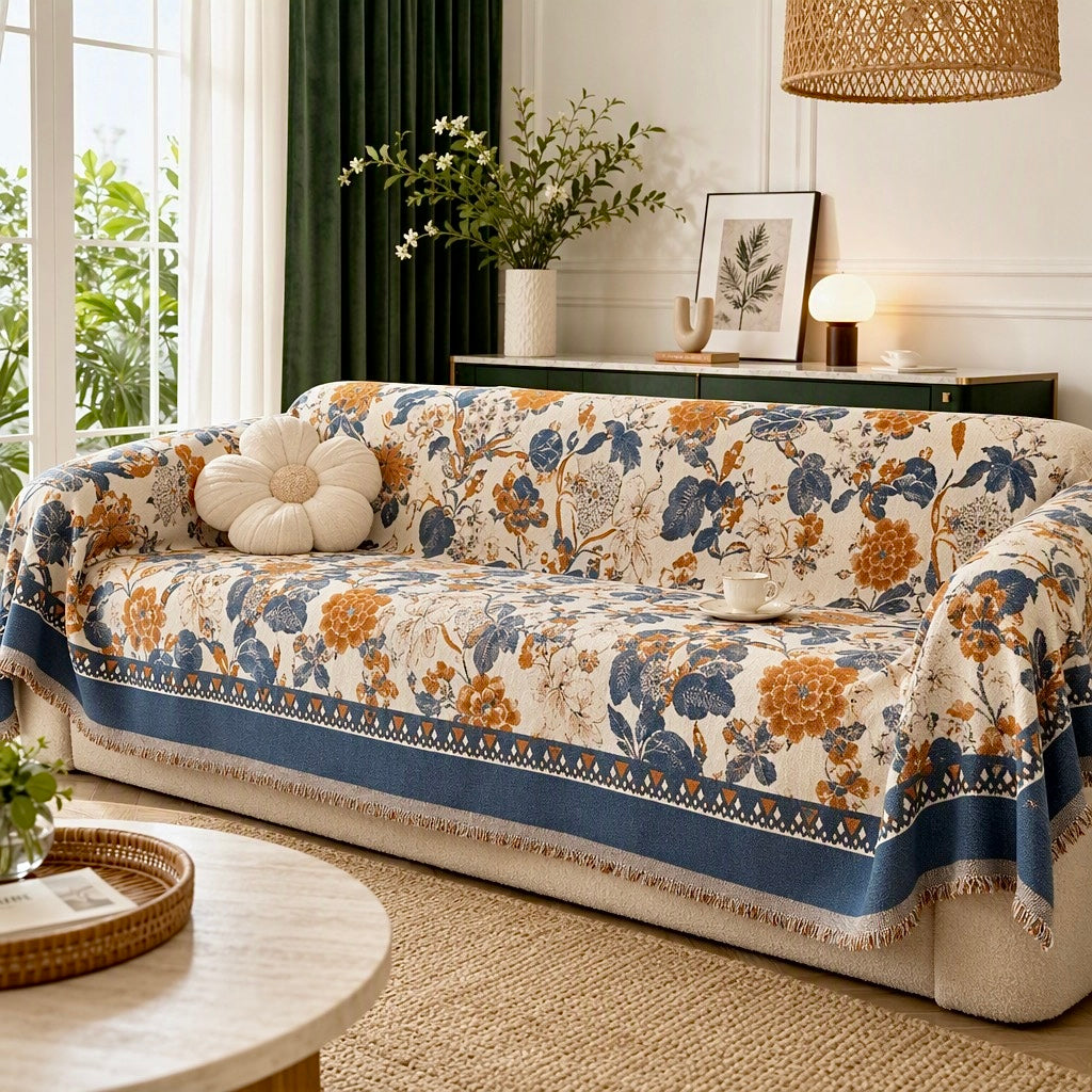 NEW XL Anthropologie Boho Floral Couch Cover Throw Blanket Quilt - 70" x 120"