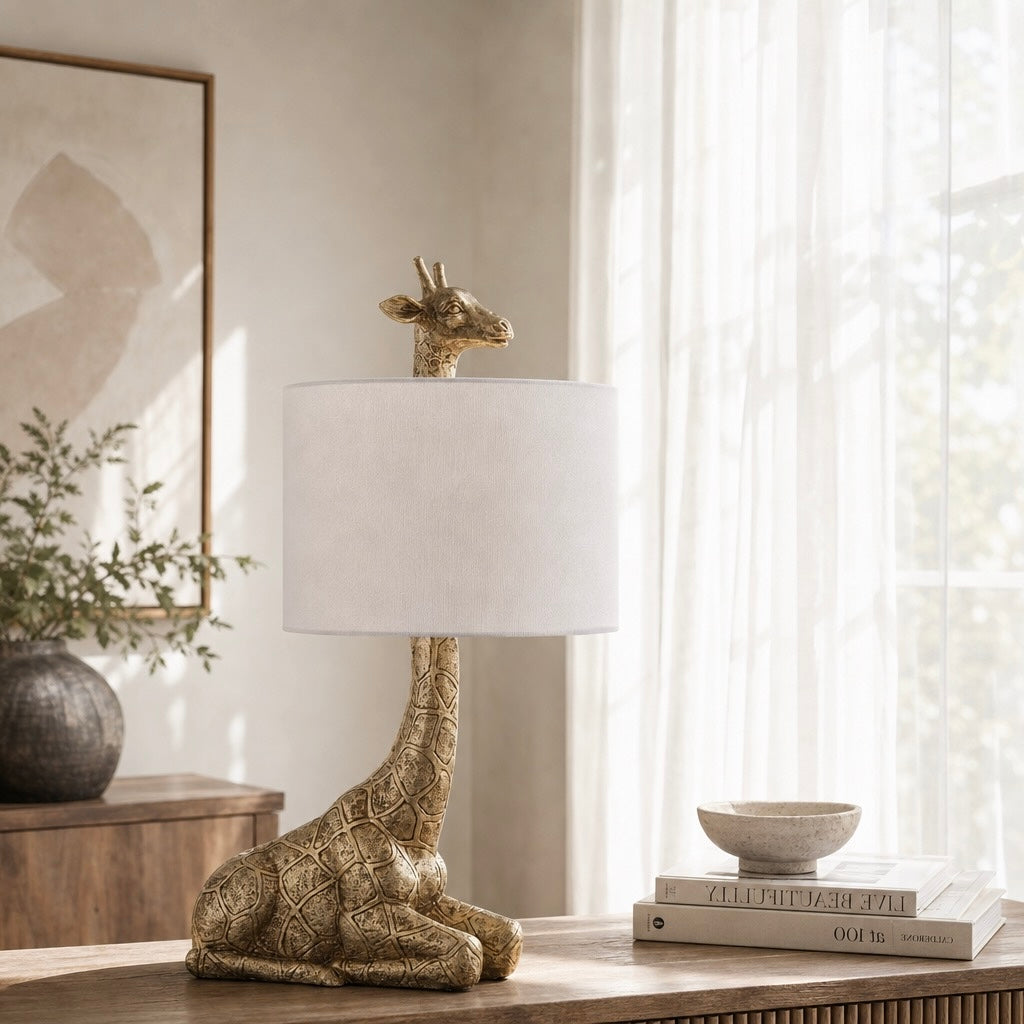 NEW Anthropologie Large Gold Boho Giraffe Table Lamp Lighting Art Deco Set - 25"