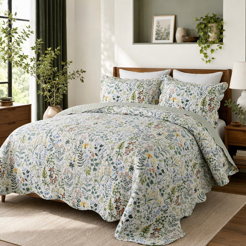 NEW Anthropologie Multicolor Floral Queen King Quilt Bedspread Bedding Sham Set