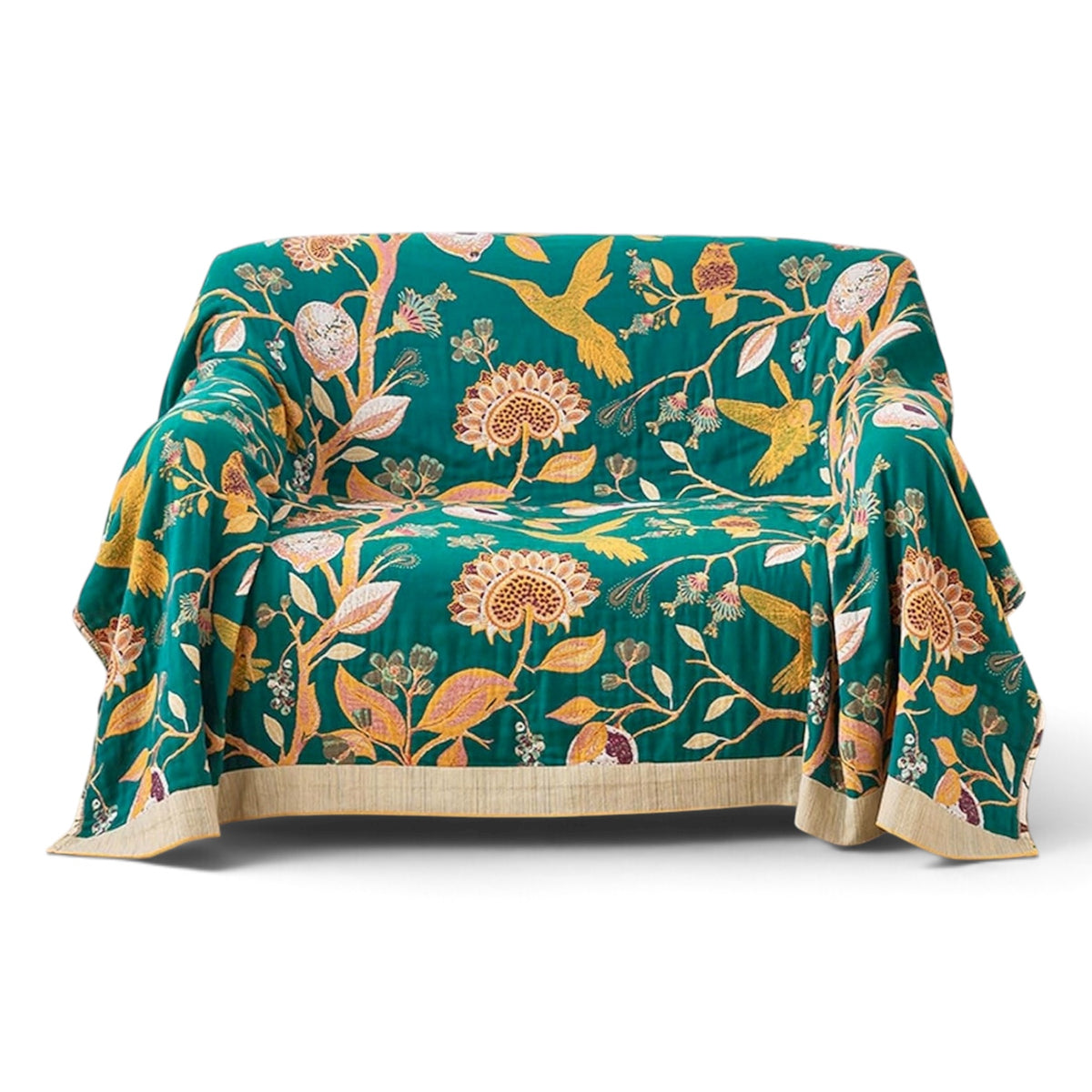 NEW Anthropologie Boho Bird Orange Blue Queen Blanket Bedspread Quilt 80" x 90"